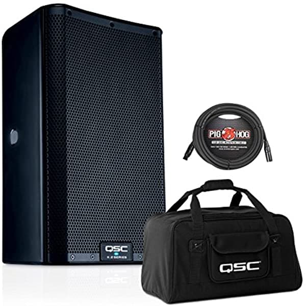QSC K10.2 Parlante potenciado de 10 pulgadas 2000 Watt con funda de transporte y cable XLR