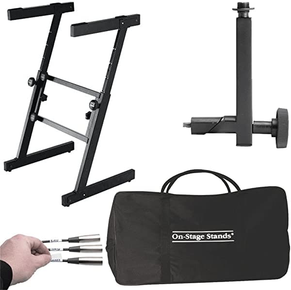 OnStage En El Escenario Ks7350 Pro Pesado Plegable Z Teclado Stand + Stand Fonda + Micrófono Barra De Archivo Adjunto + Kit De Etiqueta Paquete De Accesorios De Valor Superior! 4334265005