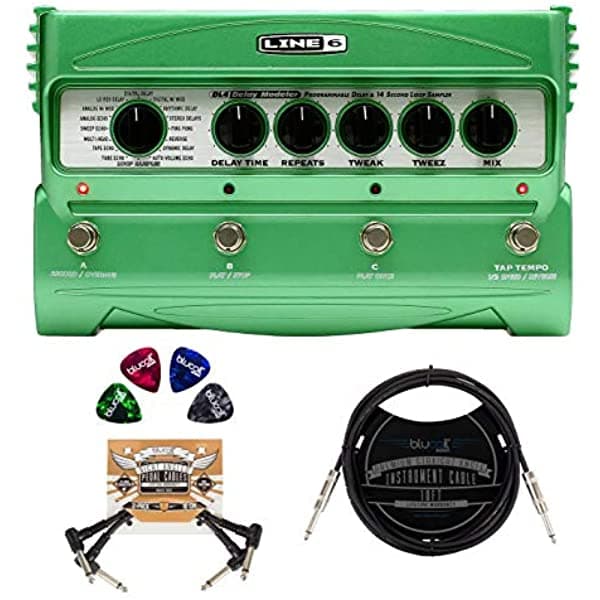 Line 6 Dl4 Modelador De Retraso Pedal Bundle Blucoil 10 Pies Cable De Instrumento Recto 1 4 Pulgadas De 2 Paquetes De Pedal Patch Cables Y 4 Packs De Celluloid Guitarra Picks