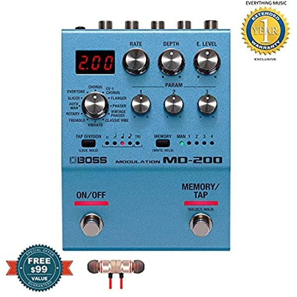 BOSS MD-200 Pedal de modulación, incluye auriculares inalámbricos estéreo Bluetooth In Ear gratis y 1 año de garantía extendida Todo Música