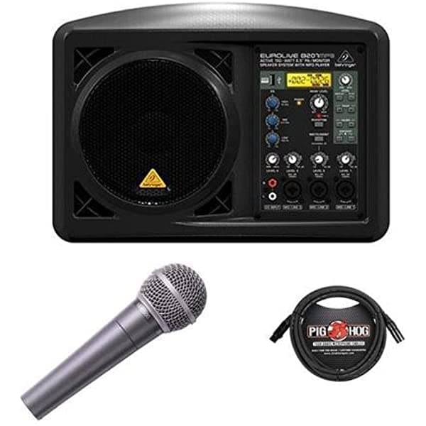 Behringer Eurolive B207Mp3 Activo 150-Watt 6.5 Potenciados Pa Monitor Sistema Player Mp3 Playle Behringer Ultravoice Xm8500 Cardioide Voces Micrófono 15 '8 Mm Xlr Cable Micrófono B207MP3 Kit