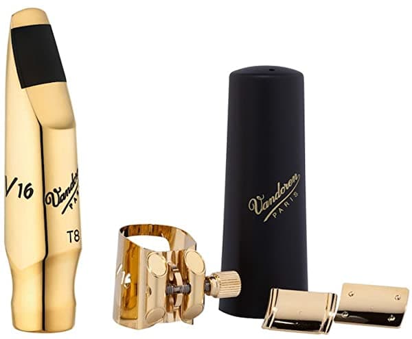 Vandoren SM824GLKO T8 Boquilla de Metal para Saxofón Tenor con Cámara Grande V16 y Kit de Abrazadera Optimum