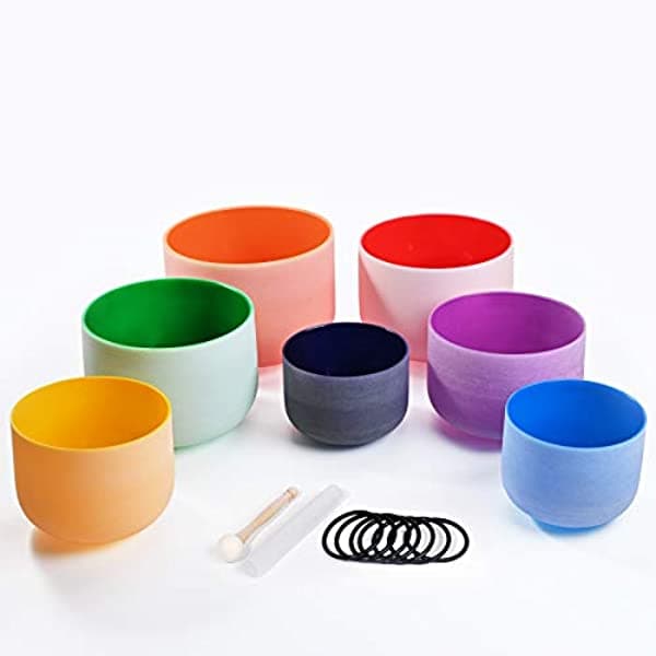 Unknown 440 Hz 8-12 Conjunto De 7 Pcs Color De Cuarzo Cristal Canting Bowl Conjunto Mallets Y Juntas Tóricas De Sonido