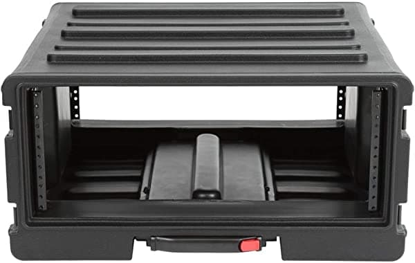 SKB Cases 1SKB-R4UW Rack Rodante Roto de 4U, Manija de Extracción con un Toque, Ruedas Montadas en la Tapa Trasera, Rieles de Acero Roscados, Rieles Traseros para Rack Incluidos, Empaquetadura Impermeable, Puerta de Acceso Trasero