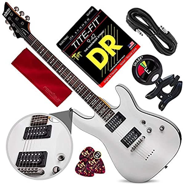 Schecter - Photo Savings Schectter Omen-6 6-Cuerdas Guitarra Eléctrica White Clip-On Afinador Y Haz De Accesorios