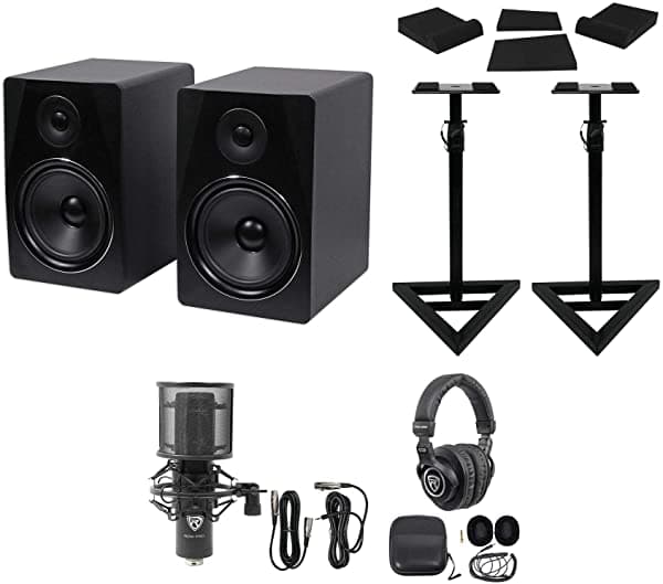 Rockville APM8B Monitores de Estudio Activos de 2 Vías 500W 8 Pulgadas USB, Par APM8B+RVSM1+RRS190S+RCM PRO PACK 2