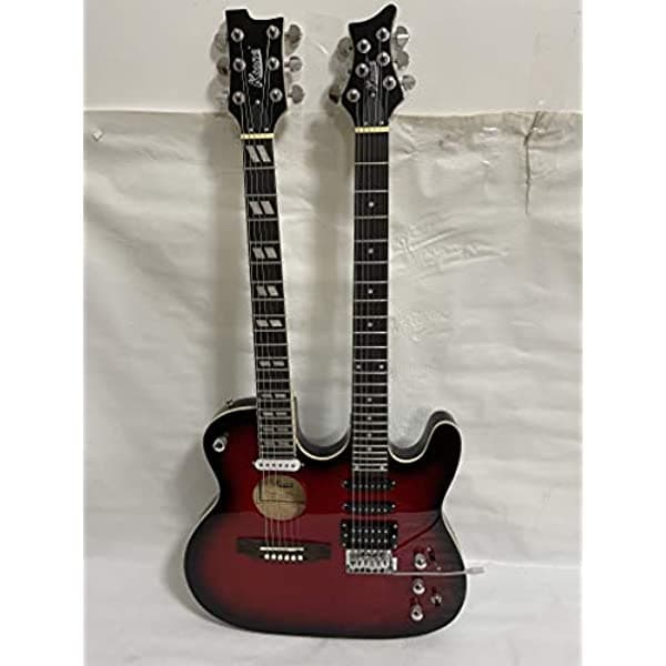 Ktone Guitarra Electroacústica de Doble Mástil 6/6 Cuerdas Sunburst Fondo Acolchado