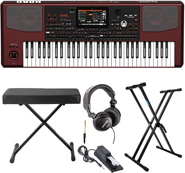 Korg Pa1000 Teclado Arranger Profesional Bundle con Banco Knox, Soporte, Pedal de Sostenido y Auriculares de Estudio, 5 Elementos