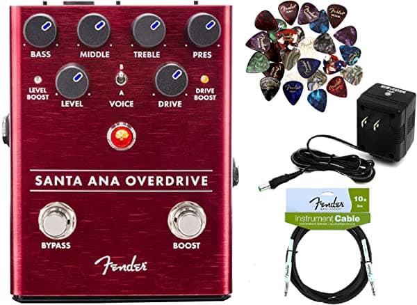Fender Santa Ana Paquete de Pedal de Overdrive con Fuente de Alimentación, Cable de Instrumento y Púas 0234533000-COMBO-DLX