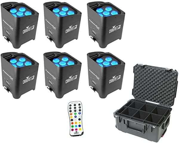 6x Chauvet Freedom Par Tri-6 Luz Wash LED RGB DMX Inalámbrica + SKB Case