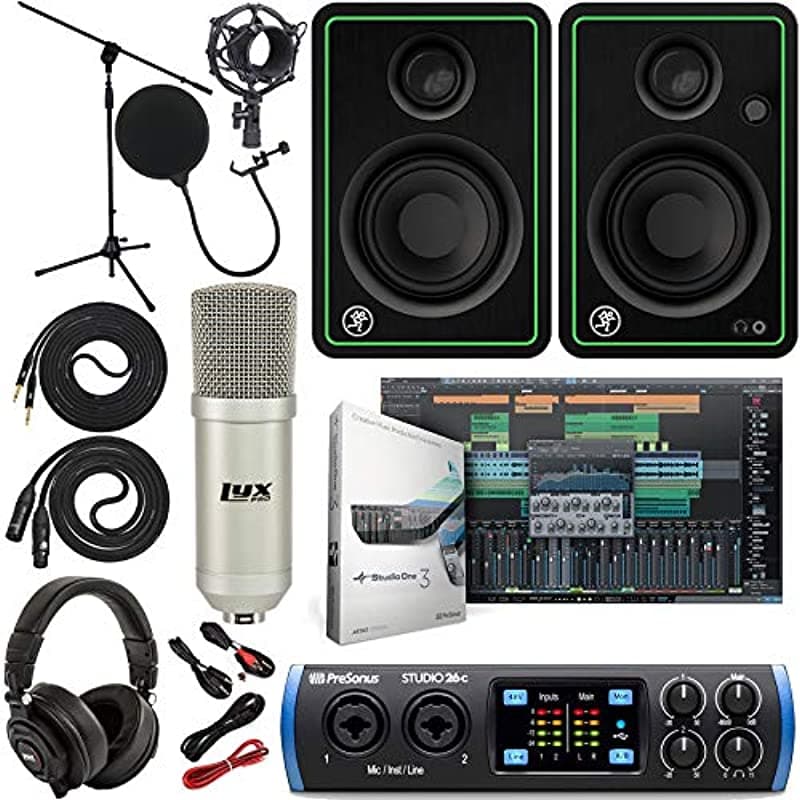 Presonus Studio 24C 2X2 Usb Type-C Audio/Interfaz Midi Con Mackie Cr4-X Par Monitores De Estudio Y Cables De Instrumentos De 1/4 Pulgadas