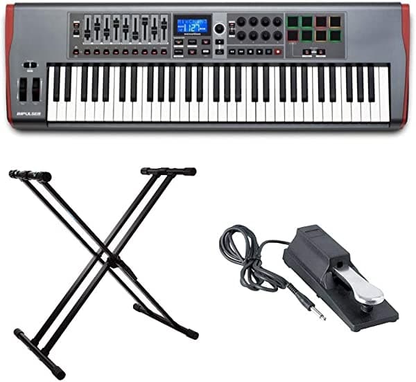 Novation Ams-Impulse - Teclado Pulsador Con Pedal Para Sustain Y Soporte Para Teclado Ajustable Knox) Ams-Impulse-61_K1