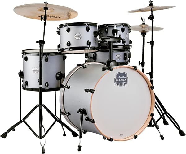 Mapex St5295Fbig Storm Rock 5 Pieza Tambor Set Con Negro Y Chapado En Cromo Hardware Hierro Color Gris