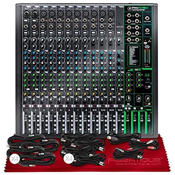 Mackie Profx16V3 16 Canales Reforzador De Sonido Mezclador Fx + Basic Xlr Usb Trs Ts Rca Cable Bundle & Fibertique Microfiber Cleaning Taps