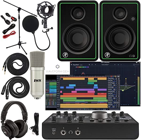 Mackie Big Knob Monitor De Estudio Controlador E Interfaz De Audio Con Pro Tools First/Tracktion Software De Producción De Música Cr3-X Monitor Par Condensador Micrófono De Estudio Xlr Auriculares Soporte De Micrófono