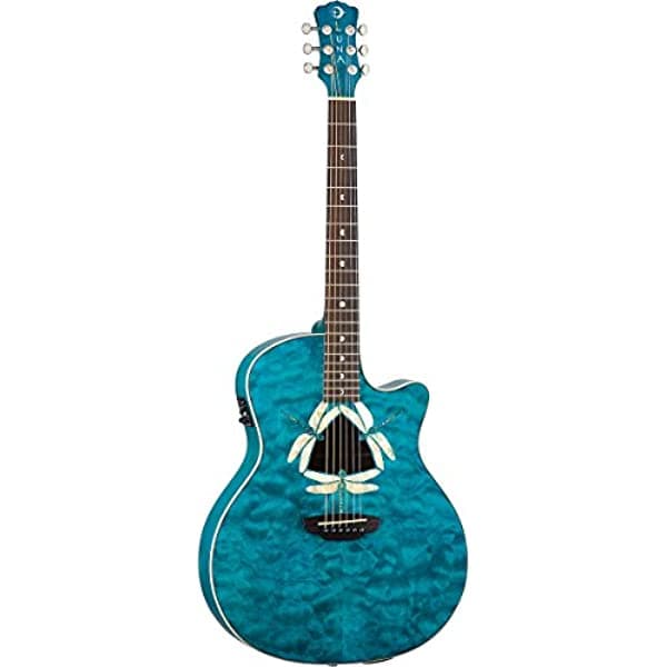 Luna Fauna Serie Dragonfly Acolchado Maple Cutway Electroacústica Teal Transparente FAUDFQM