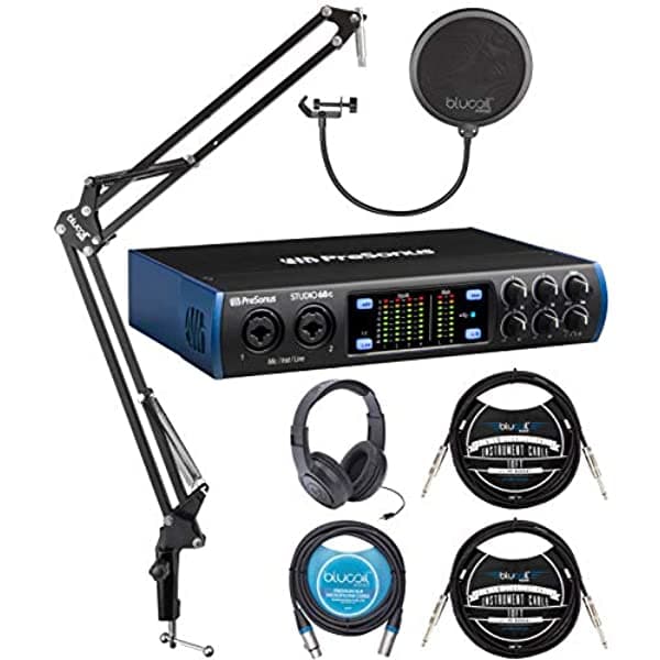 Presonus Studio 68C Usb-C Audio Placa Bundle Con Studio One Artist Software Sr350 Auriculares Blucoil Boom Arm Plus Pop Filter 10' Xlr Cable 2X 10' instrumento Cables & 5X Cable Ties