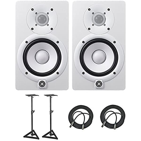 Yamaha Hs5 Potenciados Studio Audio Monitor White 2-Pack Dos Cables De 25 'Xlr Y Dos Soportes De Monitor De Estudio HS5W-YAMAHA