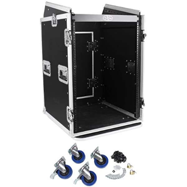 Pro X Tov T-16Mrss 16U Straight +10U Ruedas De Vuelo Dj Rack Slanted Rack 3 8