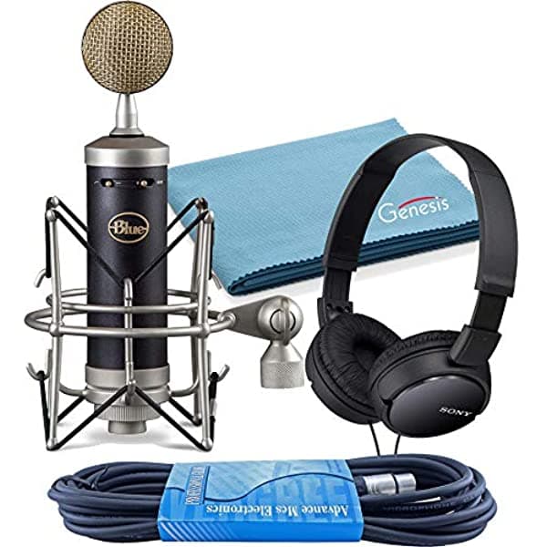 Blue Microphones Baby Bottle SL Micrófono Bundle con Shockmount Personalizado, Cable XLR de 15 Pies, Auriculares Estéreo In-Ear y Paño de Pulido Genesis Tech