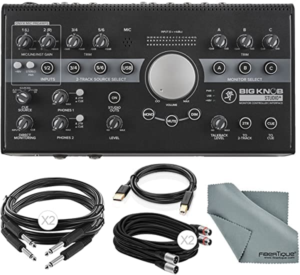 Photo Savings Mackie Big Knob Studio Plus Controlador Placa Y Bundle Basic Xlr Cables + 1 4 Cables + Cable Usb + Tela Fiberente
