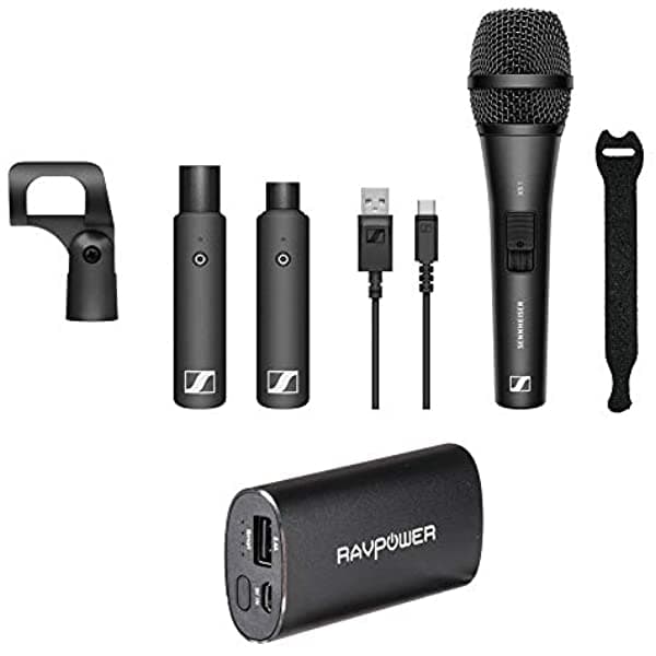 Sennheiser Xsw-D Voces Set Xs1 Dynamic Micrófono con Ravpower Luster 6700Mah Cargador & Fastener Straps 10-Pack Bundle