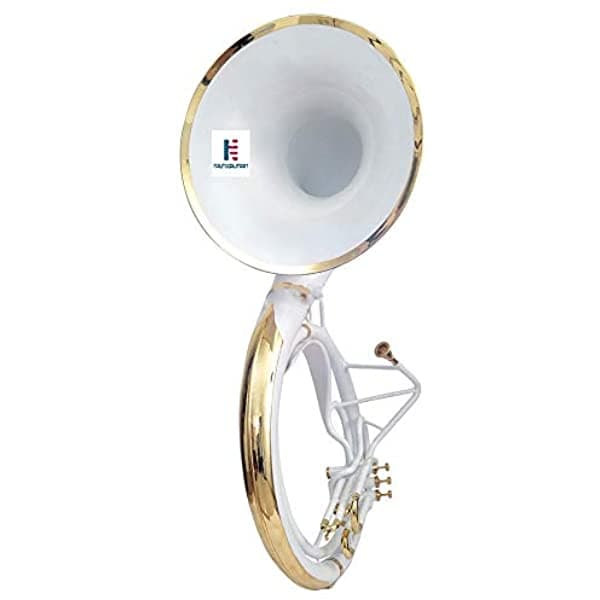 NauticalMart Sousafón Bb Big Bell tuba de latón blanco, hecho en latón, tamaño King, con bolsa de transporte de 25 pulgadas, hecho a mano, instrumento musical, regalo