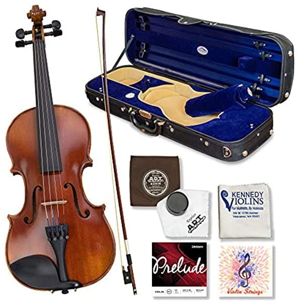 Kennedy Violins Louis Carpini G3 Violín tamaño 1/4 con estuche de transporte y accesorios, madera maciza y ébano