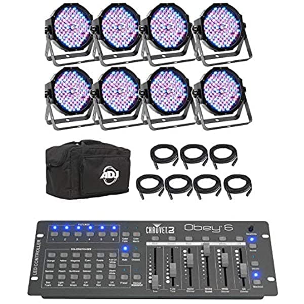 Productos Adj American Dj Mega Flat Pak 8 Plus Mega Par Sistema + Chauvet Obey 6 Dmx Controlador