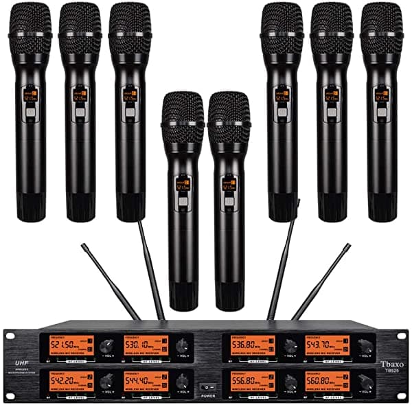WENWEN Sistema De Micrófono Inalámbrico 8 Canales Micrófonos Frecuencia B Uhf Pro Audio 8 Portátil Todo Metal Mic Karaoke Sistema Escuela Iglesia Habla Conferencia Boda Fiesta Ktv
