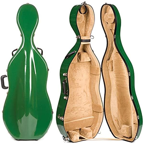 Bobelock 2000W Estuche de Fibra de Vidrio Verde/Tan para Cello 4/4 con Ruedas BHBU0503A334