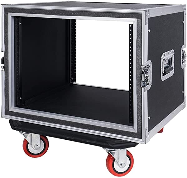 Sound Town Shock Mount 8U ATA Rack Case con Profundidad de Montaje de 17” y Ruedas, Tamaño de 8 Espacios - Calidad de Gira Profesional (STRC-SP8UW)