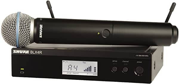 Shure BLX24R/B58 Sistema de Micrófono Inalámbrico UHF - Ideal para Iglesias, Karaoke, Voces - 14 Horas de Batería, 90m Alcance | Micrófono Vocal de Mano BETA 58A, Receptor de Canal Único, Montaje en Rack BLX24R/B58-H10