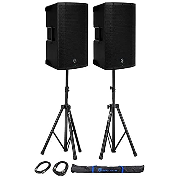 (2) Mackie Thump12Bst Thump-12Bst 12" 1300W Con Alimentación Dj Pa Altavoces+Soportes+Cables (2) Thump12BST+RVSS2-XLR