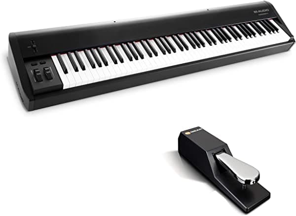 M-Audio Hammer 88 + SP-2 - Paquete de Controlador MIDI Pro, Teclado Controlador USB MIDI Contrapesado Estilo Piano con Pedal de Sustain y Teclas de Acción de Martillo