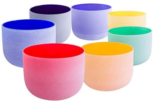 ENERGYSOUND Juego De 7 Cuencos De Cristal De Cuarzo Esmerilado De Colores Para Cantar De 7 A 12 Pulgadas 432 Hz 432Hz set of 7 colored 7-12-3