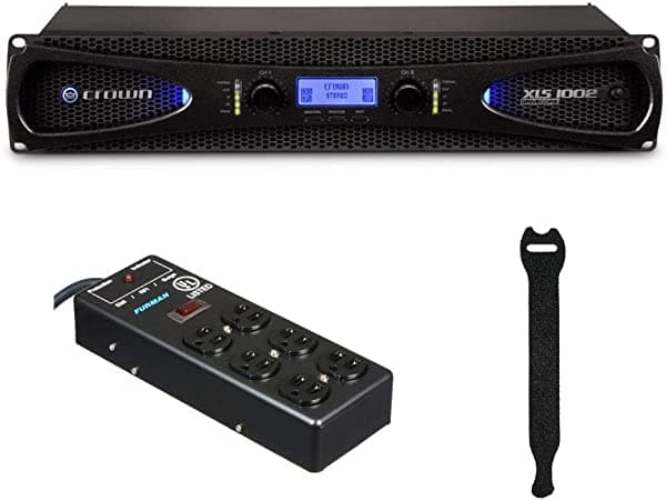 Crown Audio XLS 1002 Amplificador de Potencia Estéreo con Protector de Sobretensión Furman SS6B de 6 Enchufes & Paquete de 10 Correas