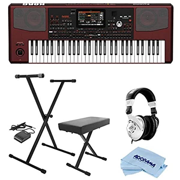 Korg Pa1000 Teclado Arreglador Profesional 61 Teclas Semipesadas C2-C7 Bundle con Soporte y Banqueta KPK6520, Pedal de Sustain, Monitor de Estudio H&A y Auriculares