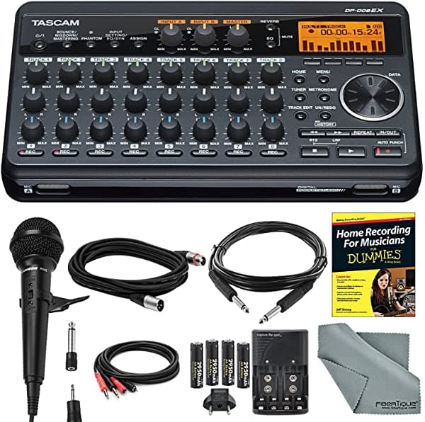 Tascam Dp-008Ex 8 Track Digital Pocketstudio Y Deluxe Bundle Home Guía Del Músico De Grabación + Mic + Fiberttique Tapá Y More Ps-DP-008EX
