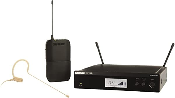 Shure BLX14R/MX53 Sistema de Micrófono Inalámbrico UHF - Ideal para Transmisiones, Iglesias, Presentaciones - Vida Útil de la Batería de 14 Horas, Alcance de 300 pies | Micrófono de Diadema MX153, Receptor de Montaje en Rack de Un Canal | Banda H8 BLX14R/MX53-H8