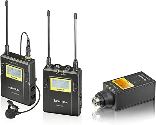 Saramonic UwMic9 UHF Inalámbrico Lavalier + XLR Transmisor de Micrófono, Sistema con Bodypack Transmisor + Lav Mic XLR, Transmisor, Receptor y Montaje, Salidas XLR y 3.5 mm TX9+RX9+XLR9