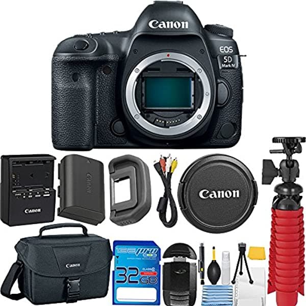 Canon Eos 5D Mark Iv Dslr Cámara (Solo El Hombre) 32 Gb Sd Tarjeta De Memoria + Lector De Tarjetas De Memoria + Trípode Flexible De 12 Pulgadas + Funda De Cámara + Kit De Limpieza De Arranque + Deal-Expo Accesorios Bundle CN5DIVBDBB