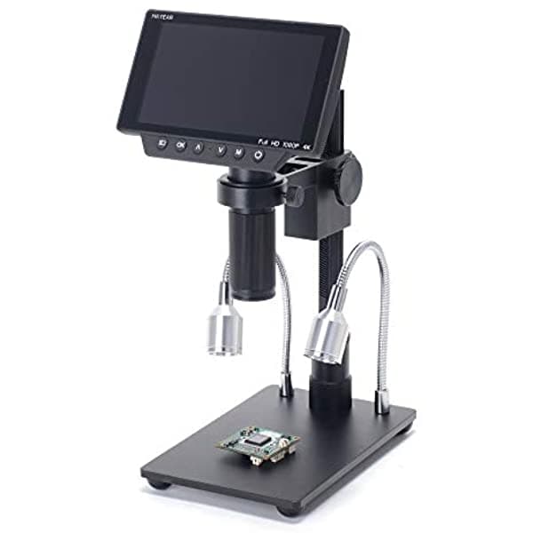 Hayear - Microscopio Con Pantalla De 5 Pulgadas Y Conexión Wifi De 34 Mp 4K 2016P Hd Hdmi Usb 5 X 300 X Aumento De Zoom Montura En C Soporte Estéreo Plataforma