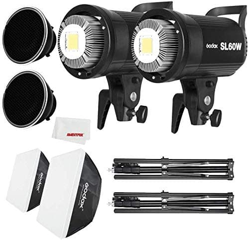 Godox Sl-60W - Luz Led De Vídeo Y Softbox Soporte De Luz Rejilla De Panal Funda De Transporte Compatible Con Estudio De Fotografía De Estudio De Cine (2 Unidades)
