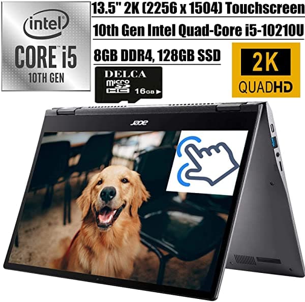 Acer Chromebook Spin 713 2020 Latest 2-In-1 Laptop I 13.5" 2K Ips Touchscreen I Intel Quad-Core I5-10210U(> I7-8550U) I 8Gb Ddr4 128Gb Ssd I Backlit Kb Usb-C Chrome Os + Delca 16Gb Micro Sd Card