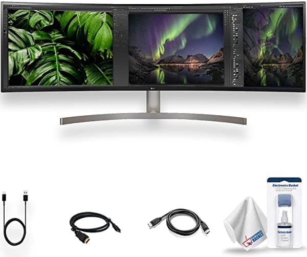 Lg 49Wl95C-W 49" 329 Curvo Ultrawide 5K Hdr Ips Monitor Con Hdmi Display Port Y Usb-C Cables Lcd Kit De Limpieza Y Electronics Basket Microfiber Cloth - Base Bundle 49WL95CWEDI_1