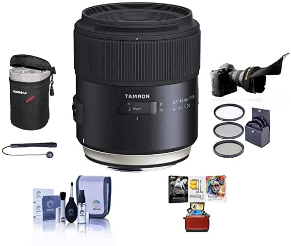 Tamron Sp - Lente De Cámara Réflex Digital De 1.772 In F/18 Di Y Vc Con Kit De Filtro De 2.638 In Pantalla Flexible Funda De Lente Kit De Limpieza Paquete De Software Mac SP 45mm F/1.8 Di VC USD