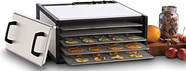 Excalibur 5-Tray Modelo de Acero Inoxidable con bandejas de acero inoxidable D500SHD