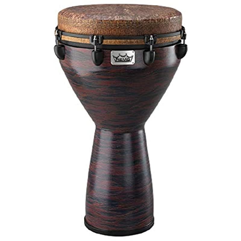 Remo Djembe Mondo(Tm) Infinity Key-Tuned 14" X 25" Skyndeep Natural Goat Stripe Brown Contour Tuning Brackets Eco-Grain Choco Red Finish DJ-0114-21-SN01