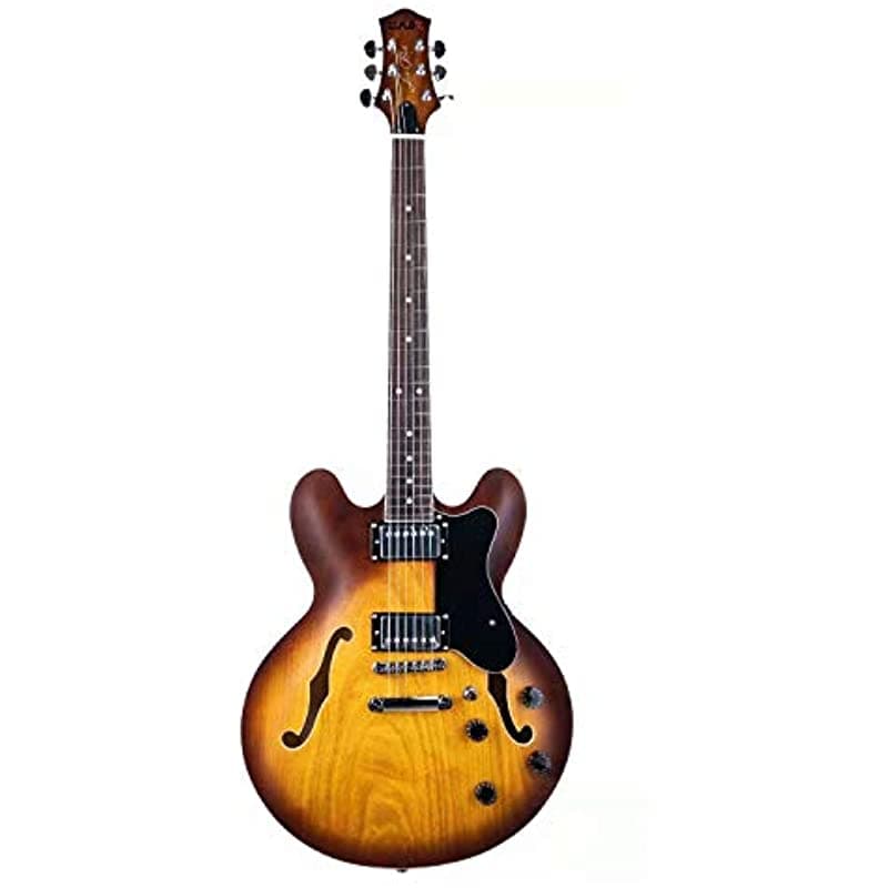 Eart E-335 - Guitarra Eléctrica Semihueca de 6 cuerdas trastes de acero inoxidable Sunburst tamaño completo (4/4) para tocar Jazz